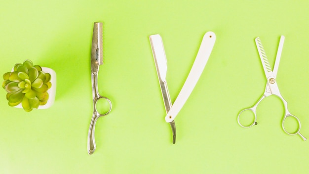 Flat lay composition of shaving objects