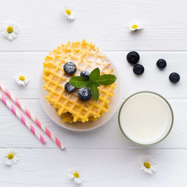 Flat lay composition of a tasty breakfast table