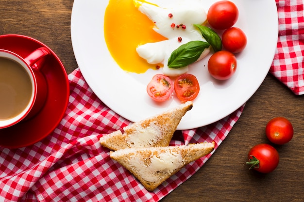 Flat lay composition of a tasty breakfast table