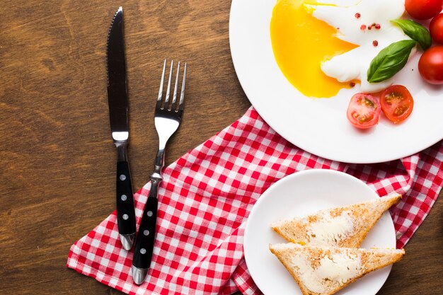 Flat lay composition of a tasty breakfast table