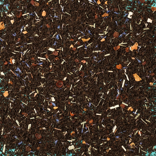 Flat lay composition of tea leaves