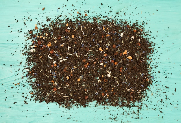 Flat lay composition of tea leaves