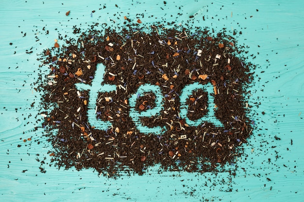 Flat lay composition of tea leaves