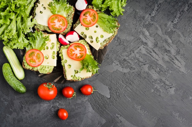 Flat lay composition of vegetables with copyspace