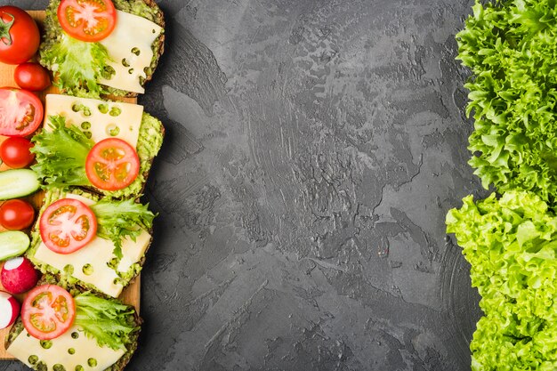 Flat lay composition of vegetables with copyspace