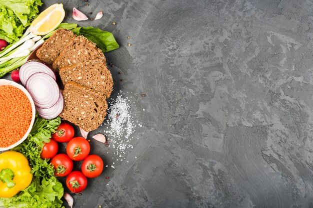 Flat lay composition of vegetables with copyspace