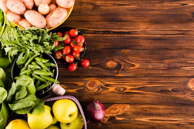 Flat lay composition of vegetables with copyspace