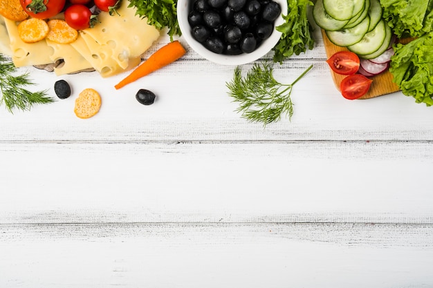 Flat lay composition of vegetables with copyspace