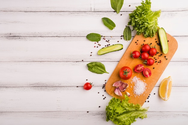 Flat lay composition of vegetables with copyspace