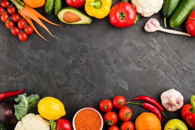 Flat lay composition of vegetables with copyspace