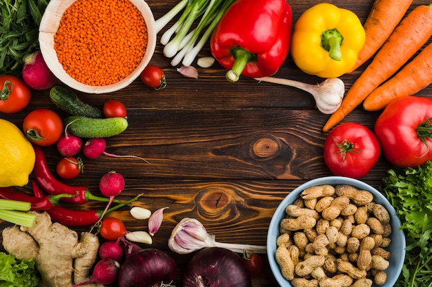 Flat lay composition of vegetables with copyspace