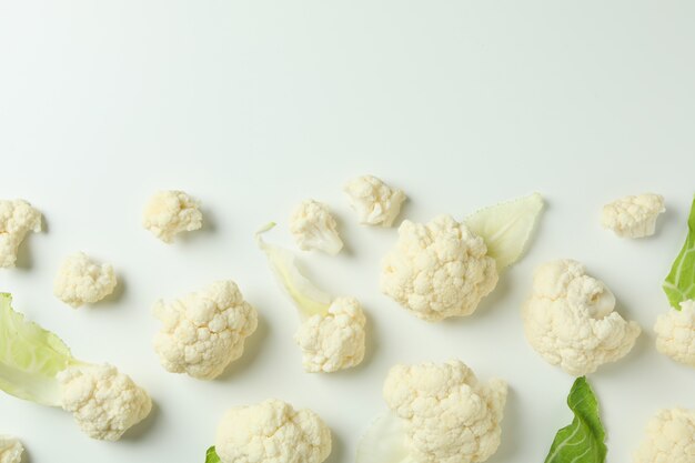 Flat lay composition with cauliflower on white background