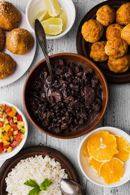 Flat lay composition with delicious brazilian food