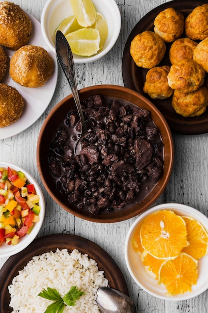 Flat lay composition with delicious brazilian food