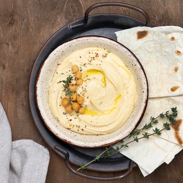 Flat lay composition with delicious local food dish