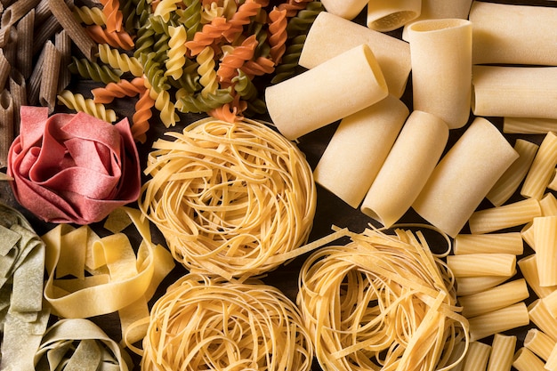 Flat lay composition with different pasta