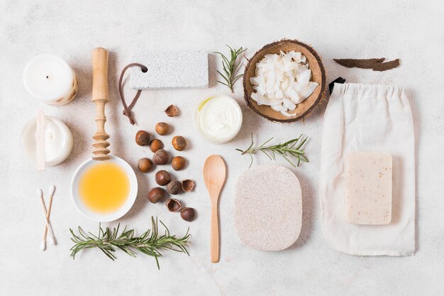 Flat lay composition of zero waste products