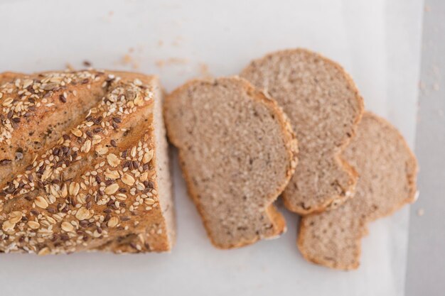 Flat lay cut bread arrangement