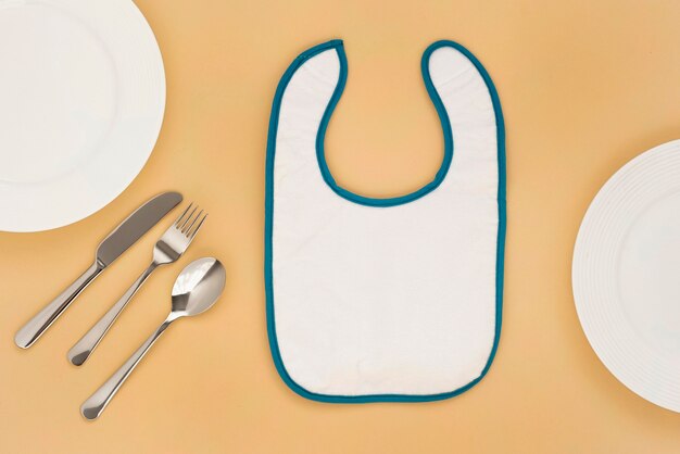 Flat lay cute baby tableware