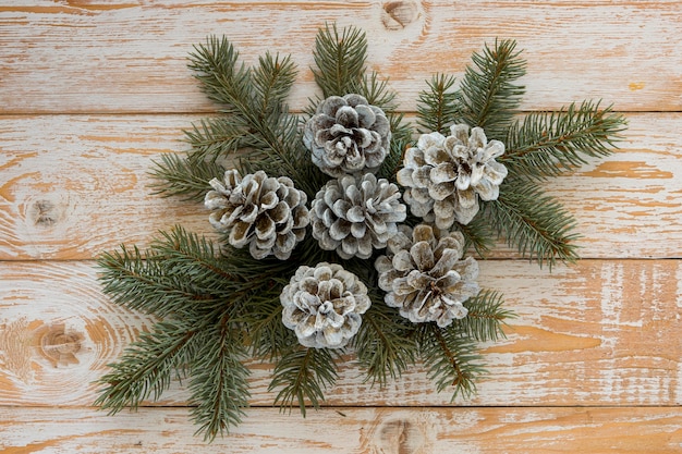 Free photo flat lay cute winter pine needles and conifer cones