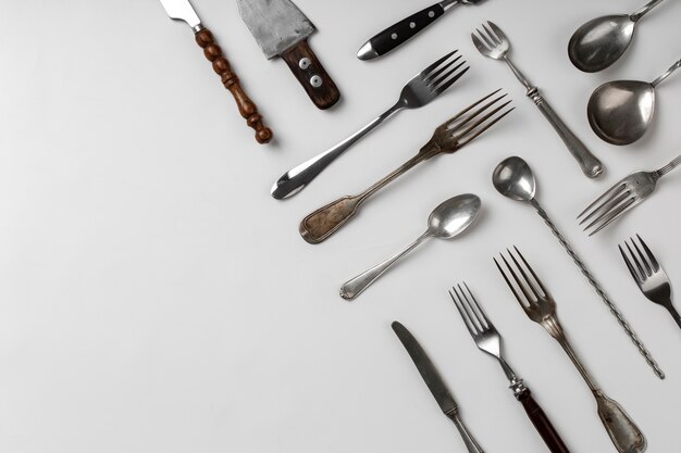 Flat lay cutlery with copy space