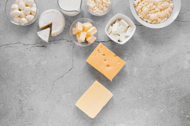 Flat lay dairy products arrangement