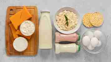 Free photo flat lay dairy products assortment