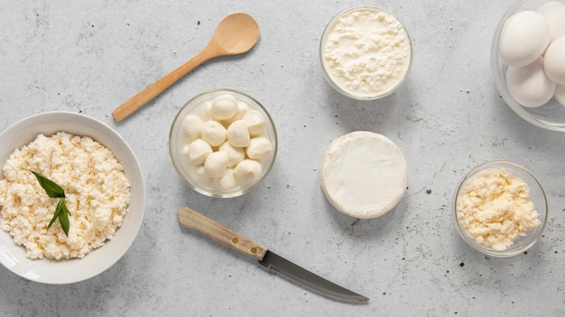 Free photo flat lay dairy products composition