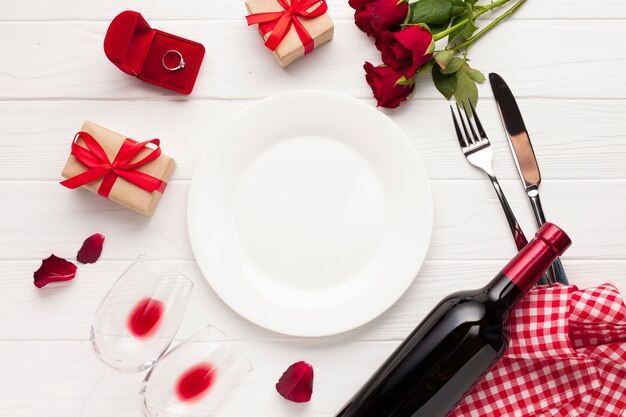 Flat lay decoration with plate and cutlery