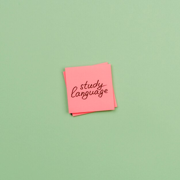 Flat lay decoration with sticky notes on green background