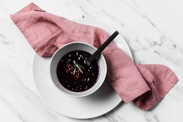 Flat lay delicious bowl with jam