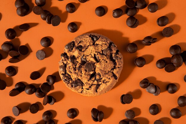 Flat lay delicious chocolate chips