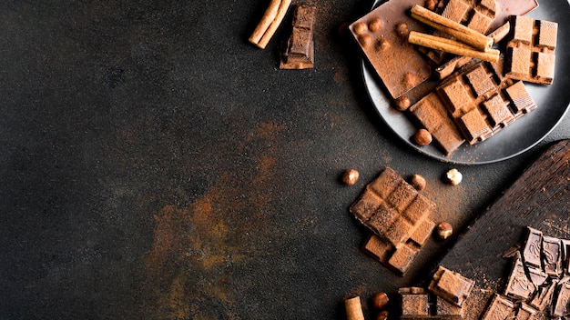 Flat lay of delicious chocolate concept