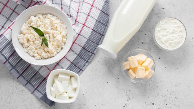 Flat lay delicious dairy products