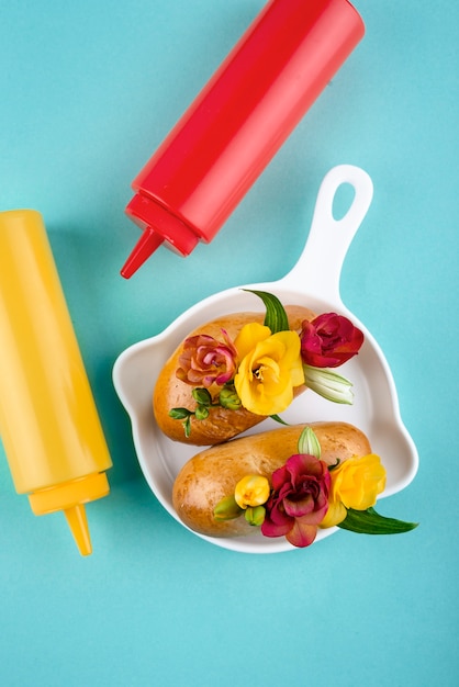 Flat lay delicious eco hot dogs