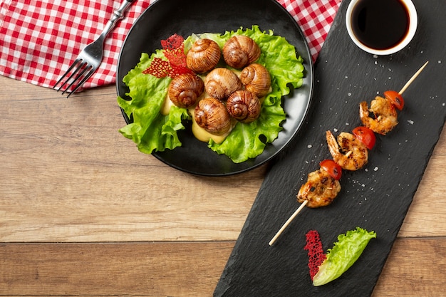 Flat lay of delicious food arrangement