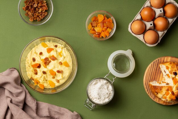 Flat lay delicious food arrangement