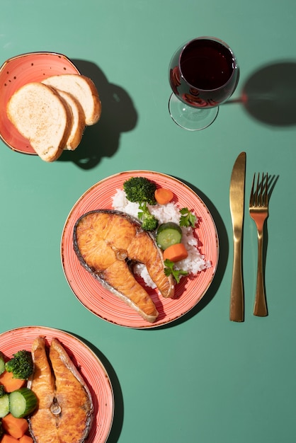 Free photo flat lay delicious food arrangement