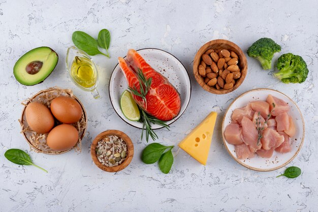 Flat lay delicious food arrangement