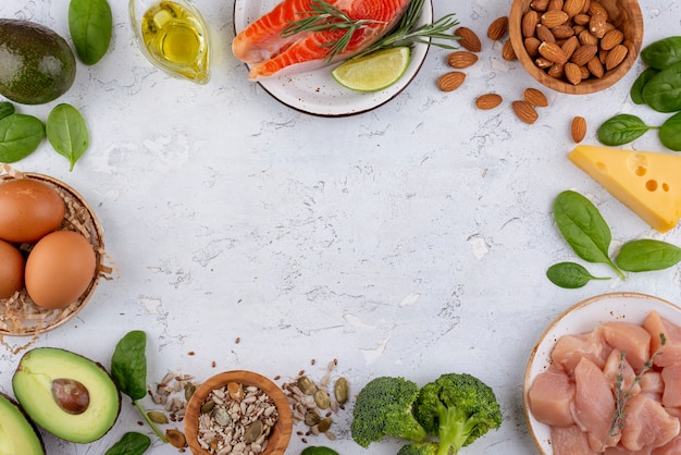 Flat lay delicious food arrangement