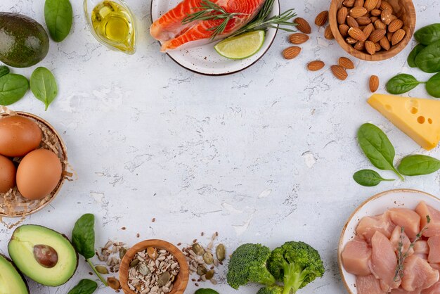 Flat lay delicious food arrangement