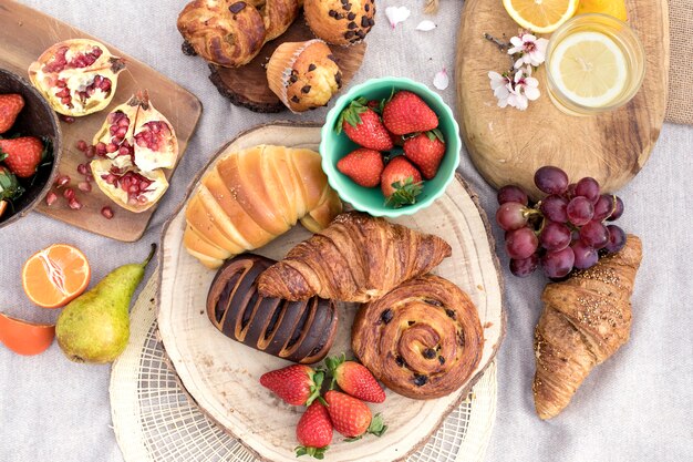 Flat lay delicious food arrangement