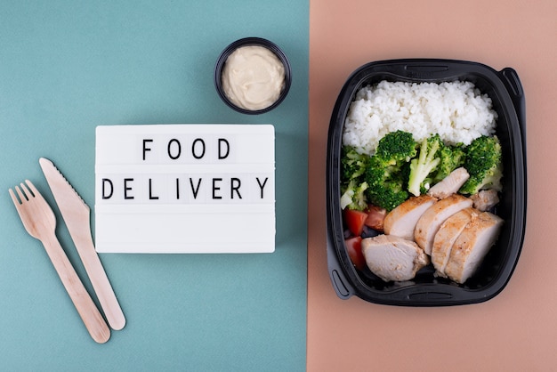 Flat lay delicious food pack