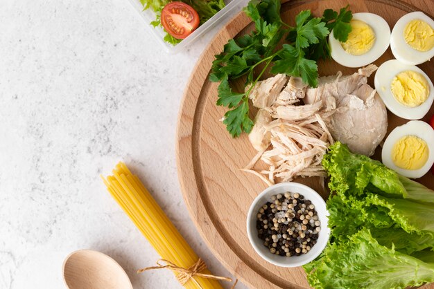 Flat lay of delicious food on plate