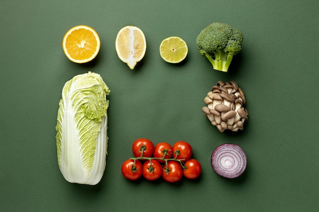 Flat lay delicious foodstuff arrangement