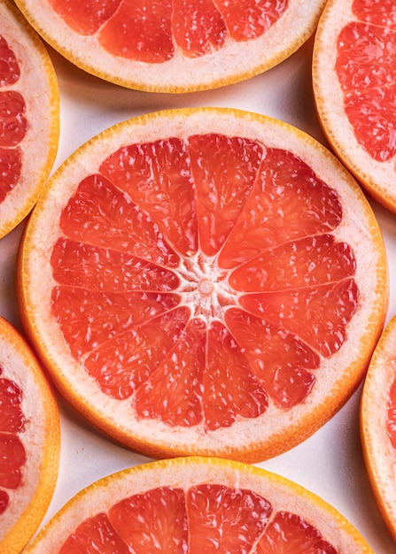Flat lay delicious grapefruit slices