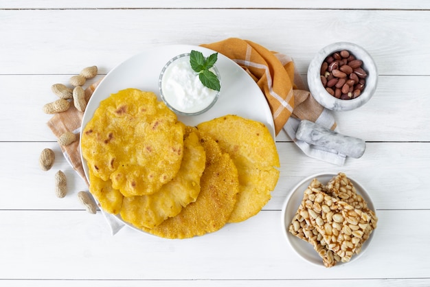 Flat lay of delicious lohri day food