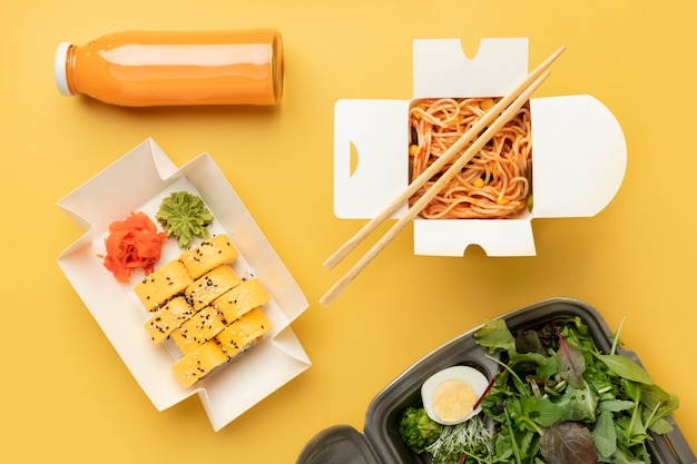 Flat lay delicious meals arrangement