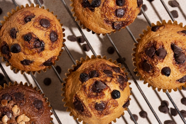 Flat lay delicious muffins arrangement