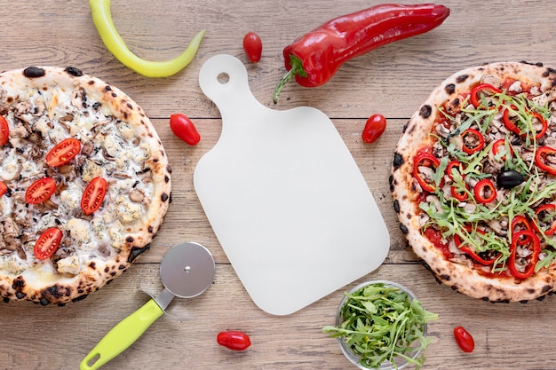 Flat lay delicious pizza arrangement